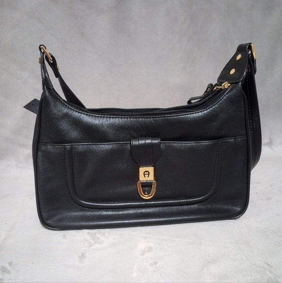 Etienne Aigner Handbags - Vintage Aigner Black Leather Bag Gold Tone Hardware